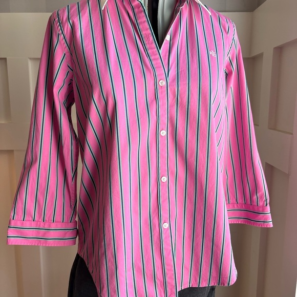 Ralph Lauren Pink and Blue Striped Button-Down Shirt Size Medium - Picture 2 of 7